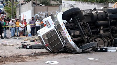 Overturned truck in Mexico