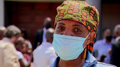 South African woman wearing face mask