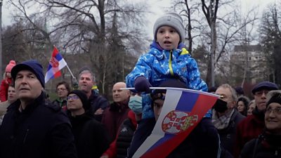 A child at a rally in Belgrade
