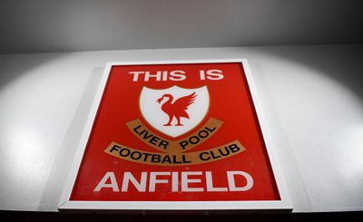 This is Anfield sign above the tunnel at Liverpool FC
