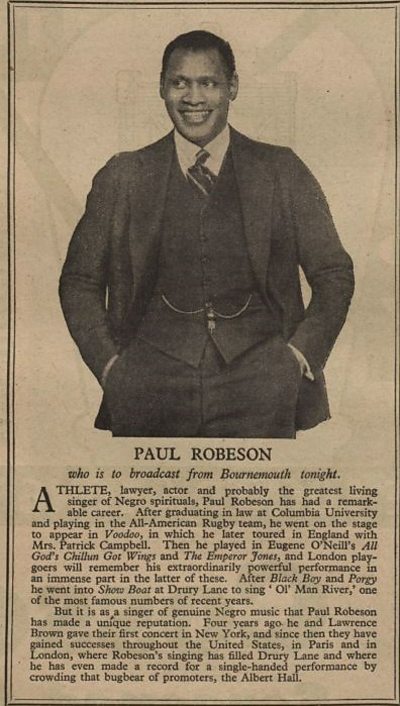 Paul Robeson profile in the Radio Times including a picture of the singer