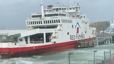 Red Funnel ferry in storm
