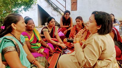 Women's access to mobile phones is often controlled by men, so face to face communication is also essential. Photo credit: Sara Chamberlain, BBC Media Action