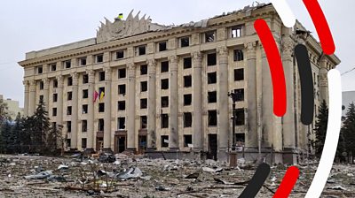 Damaged building in Ukraine