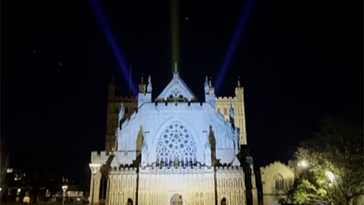Lit up Exeter Cathedral