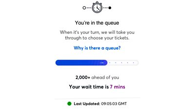 Screenshot of Ticketmaster queueing system