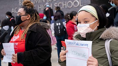 High school students protesting over Covid precautions in schools.