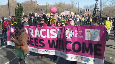 Campaigners march in Glasgow to welcome refugees