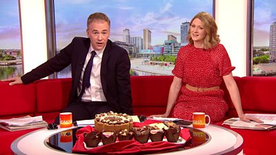Roger Johnson and Rachel Burden on the BBC Breakfast sofa