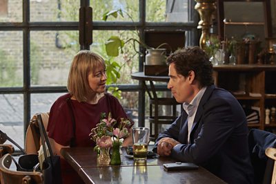 Hannah (NICOLA WALKER), Nathan (STEPHEN MANGAN) L-R in The Split (Credit: BBC / Sister Photographer: Tereza Cervenova)