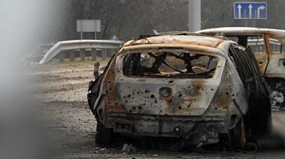 A burnt out car