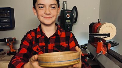 Gabrriel holding his bowl