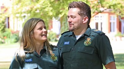 Two paramedics tie the knot after winning a wedding offered as a "thank you" to NHS staff.