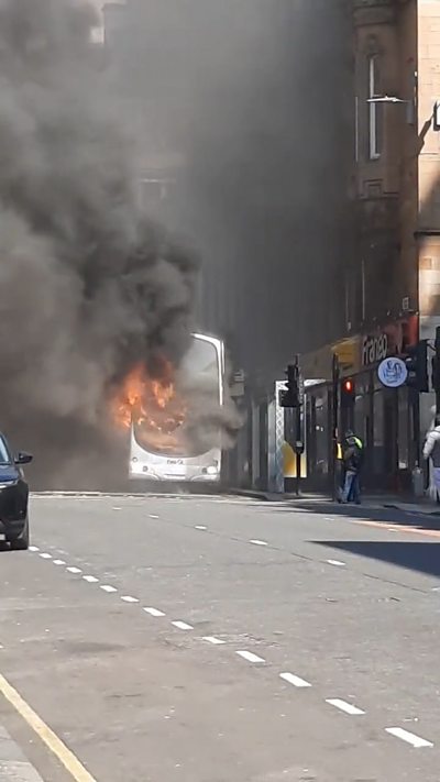 Fire crews have been tackling a blaze on a bus in Glasgow city centre.