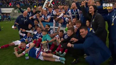 Linfield celebrate with the Gibson Cup