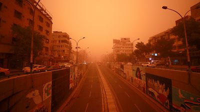Iraq street with an orange tint