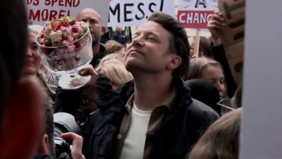 Jamie Oliver protesting with eton mess
