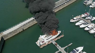 Superyacht on fire