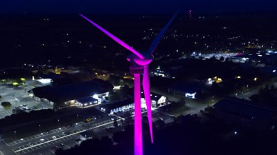 Swaffham Ecocity Turbine illuminated for the Platinum Jubilee