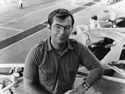 Brian Hanrahan on board HMS Hermes