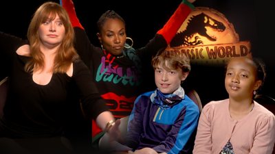 Newsround viewers Ruth and Phil interview the stars of Jurassic World Dominion, Bryce Dallas Howard and DeWanda Wise and also the film's director Colin Trevorrow.