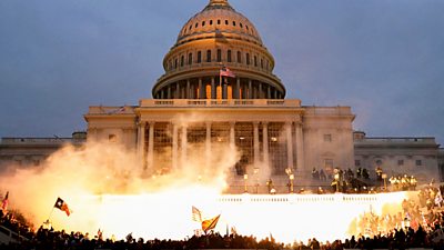 Rioters in front of the US Capitol building