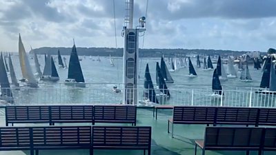 Red Funnel ferry approaches yachts off Cowes