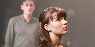 Katie Elin-Salt performing as part of the Paines Plough Roundabout season in Black Mountain by Brad Birch: (Hasan Dixon and Katie Elin-Salt, Photo: Jonathan Keenan)