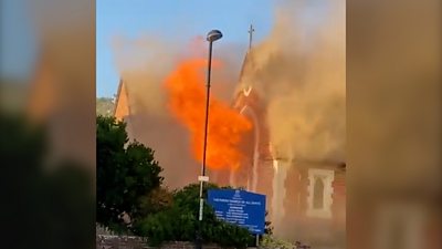 Flames from church window