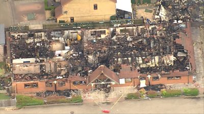 Pictures show the wreckage of a nursery and three houses after a blaze on the UK's hottest ever day.