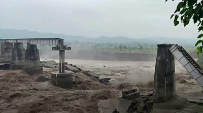 Collapsed bridge in Kangra, India