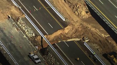 Aerial view of damage on Interstate 10
