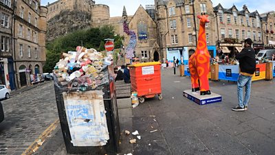 Rubbish piles up in Edinburgh's historic Grassmarket