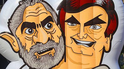 Caricature illustration of Lula and Bolsonaro