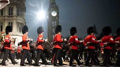 Soldiers marching past Big Ben
