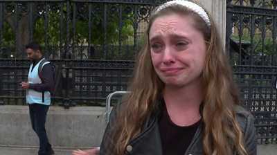 Katherine speaks to a BBC reporter outside Westminster