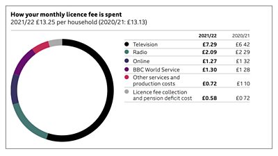 Graph to show how the monthly licence fee is spent in 2021/22.