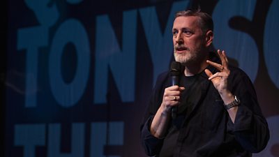 Screenwriter, Tony Schumacher at the Write Across Liverpool launch event in February 2022 at Liverpool's Royal Court.