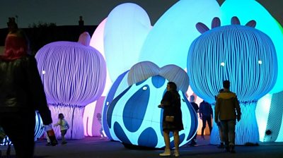 Inflatable sculptures lit up in Bournemouth
