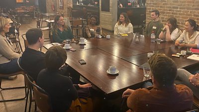 Screenwriter, Colette Kane chatting to the Write Across Liverpool writers.