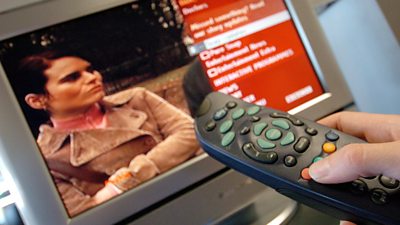 Digital TV text service seen on a television as a user presses the red button.