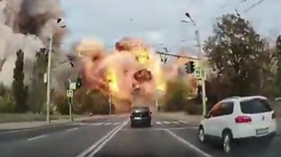 Dashcam footage showing explosion in Dnipro.