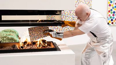 Damien Hirst, 57, began burning his own artworks on Tuesday
