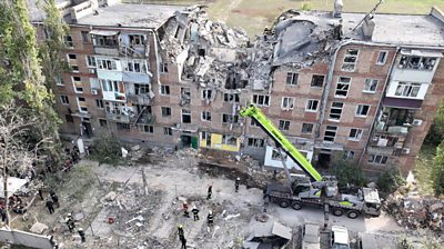 residential building damaged by shelling, in Mykolaiv