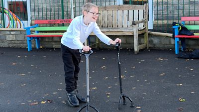 Henry, who has cerebral palsy, uses them alongside his wheelchair and walker.