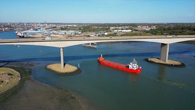 Aerial video shows the Orwell Bridge today and during construction to mark four decades in service.