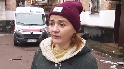 Ukrainian woman, Maria, after missile hit her home