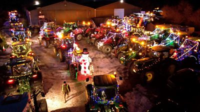 Tractors covered in fairy lights