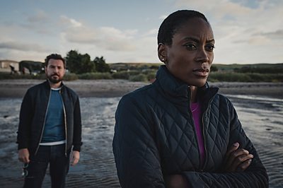 Jimmy (MARTIN COMPSTON), Iona (TRACY IFEACHOR) in Mayflies (Credit: BBC/© Synchronicity Films Photographer: Jamie Simpson)