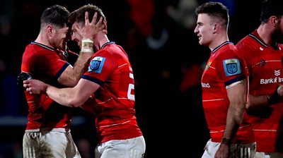 Munster’s Jack O'Donoghue and Ben Healy celebrate after the game